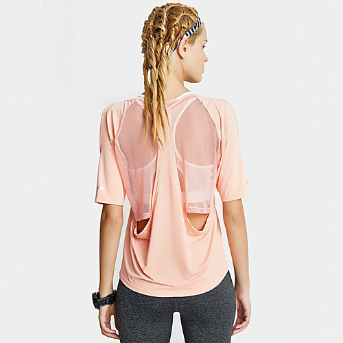 

Women's Young Girl Yoga Top Patchwork Fashion Black Pink Mesh Yoga Fitness Running Tee Tshirt Top Short Sleeve Sport Activewear Breathable Quick Dry Comfortable Micro-elastic