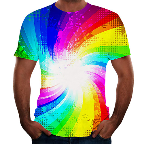 

Men's Plus Size Color Block 3D T-shirt Basic Going out Weekend Round Neck Rainbow / Short Sleeve / Animal