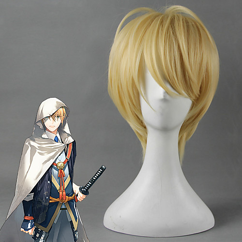 

SAO Swords Art Online Cosplay Wigs Men's Asymmetrical 13 inch Heat Resistant Fiber kinky Straight Yellow Adults' Anime Wig