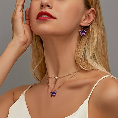 

Women's Jewelry Set 3D Butterfly Fashion Earrings Jewelry Blue / Purple / Blushing Pink For Christmas Party Evening Gift Beach 1 set