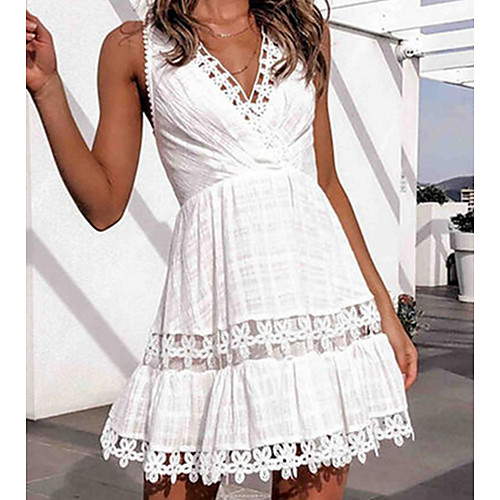 

Women's A-Line Dress Short Mini Dress - Sleeveless Solid Color Summer Work 2020 White S M L XL