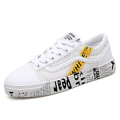 

Men's Fall / Spring & Summer Sporty / Casual Daily Outdoor Sneakers Walking Shoes Mesh Breathable Non-slipping Shock Absorbing White / Black Slogan