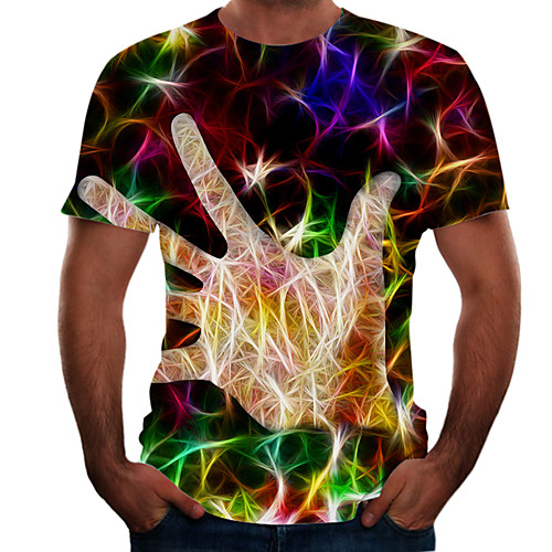 

Men's Plus Size Color Block 3D T-shirt Basic Going out Weekend Round Neck Rainbow / Short Sleeve / Animal