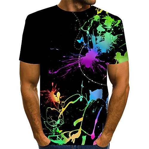 

Men's Plus Size Geometric Print T-shirt Basic Street chic Daily Going out Round Neck Rainbow / Short Sleeve