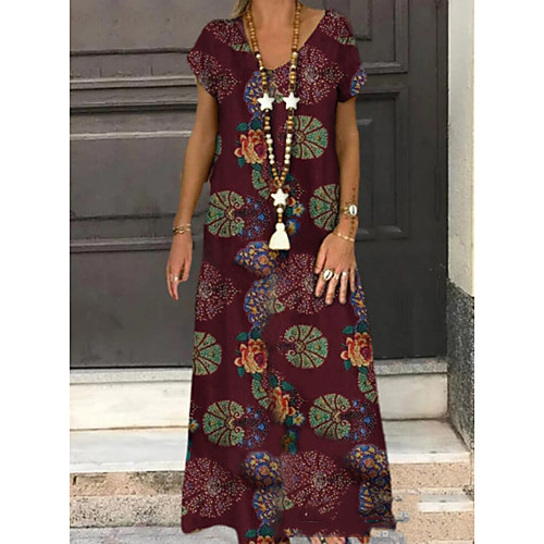 

Women's Shift Dress Dress - Short Sleeves Floral Summer Street chic 2020 Wine Navy Blue S M L XL XXL XXXL XXXXL XXXXXL