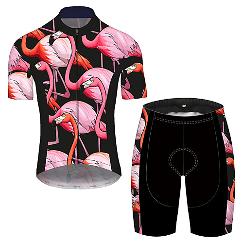 

21Grams Men's Short Sleeve Cycling Jersey with Shorts Black / Red Flamingo Floral Botanical Animal Bike UV Resistant Quick Dry Breathable Sports Flamingo Mountain Bike MTB Road Bike Cycling Clothing