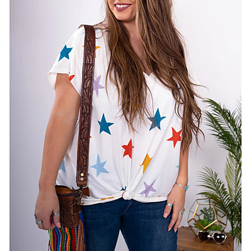

Women's Plus Size Geometric T-shirt Daily Going out V Neck White / Blue / Purple / Blushing Pink / Light Green