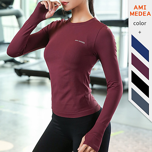 

Women's Yoga Top Solid Color Black Burgundy Blue Pink Gray Nylon Fitness Gym Workout Running Tee Tshirt Long Sleeve Sport Activewear Breathable Quick Dry Comfortable Stretchy