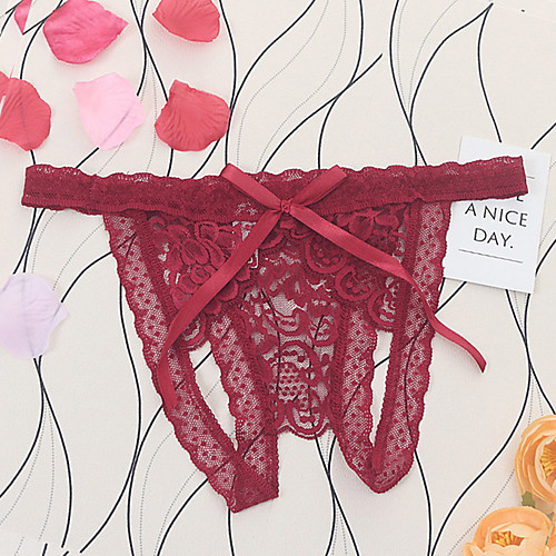 

Women's Lace / Cut Out / Mesh Brief - Normal Low Waist Wine Fuchsia Red One-Size