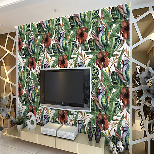

Custom Self-Adhesive Mural Wallpaper Green Leaves And Red Flowers Are Suitable For Bedroom Living Room Restaurant And Hotel Wall Art Deco / Cartoon / Landscape Home Decoration Modern Wall Covering