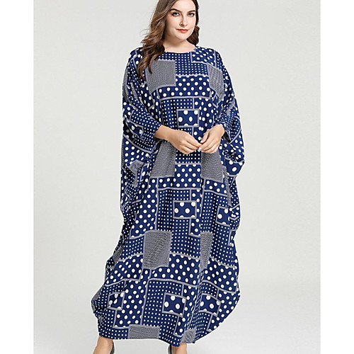 

Women's Shift Dress Maxi long Dress - Long Sleeve Striped Summer Casual Chinoiserie 2020 Dusty Blue One-Size