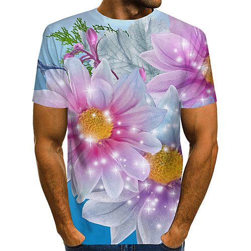 

Men's Plus Size Geometric 3D Print T-shirt Street chic Exaggerated Daily Going out Round Neck Rainbow / Short Sleeve