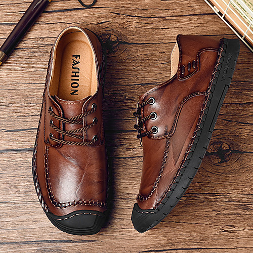 

Men's Summer Classic / Casual Daily Outdoor Loafers & Slip-Ons Cycling Shoes / Walking Shoes Leather / Cowhide Breathable Handmade Non-slipping Booties / Ankle Boots Light Brown / Dark Brown / Black