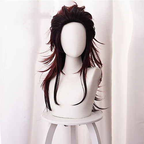 

Demon Slayer: Kimetsu no Yaiba Kamado Tanjiro Cosplay Wigs Men's Asymmetrical 27 inch Heat Resistant Fiber Curly Brown Brown Anime