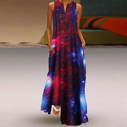 

Women's Maxi A Line Dress - Sleeveless Geometric Summer Fall V Neck Casual Street chic Daily Going out 2020 Black Blue Red S M L XL XXL XXXL XXXXL XXXXXL