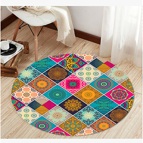 

Bohemia Style Modern Round Rug Floor Mat Non Slip Absorbent Carpet Yoga Rug for Entryway Bedroom Living Room Sofa Home Decor
