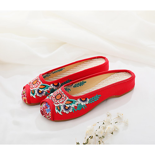 

Women's Flats Summer / Fall Flat Heel Round Toe Chinoiserie Home Canvas White / Black / Red
