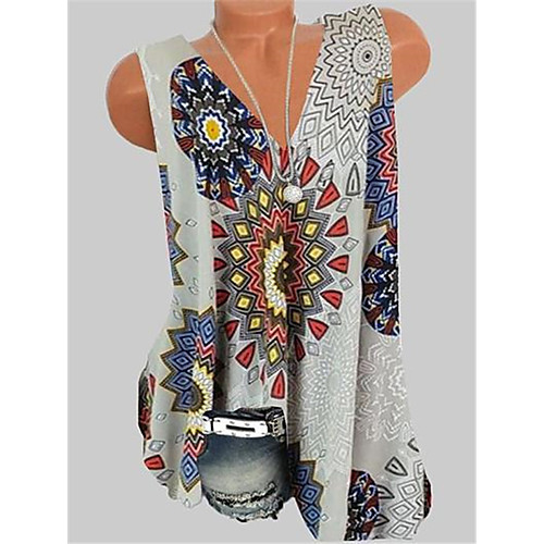 

Women's Tank Top Geometric Tops V Neck Daily Summer Black Red Beige S M L XL 2XL 3XL 4XL 5XL