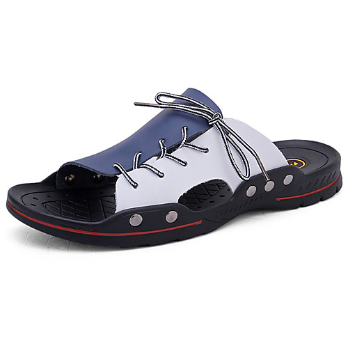 

Men's Summer Casual Daily Slippers & Flip-Flops Cowhide / PU Non-slipping Black and White / White / Black