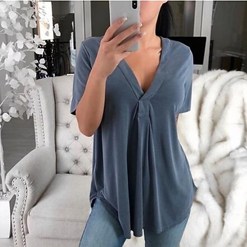 

2020 Hot Sale T-shirts Women's Loose T-shirt - Solid Colored V Neck Gray XXXL Camisas Mujer Chemise Femme