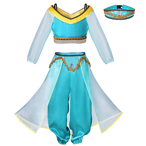 

Princess Princess Jasmine Cosplay Costume Outfits Girls' Movie Cosplay Cosplay Halloween Blue Top Pants Headwear Children's Day Masquerade Tulle Polyester