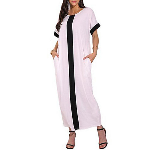 

Women's Sheath Dress Maxi long Dress - Short Sleeves Color Block Summer Elegant 2020 Wine Black Blushing Pink S M L XL XXL XXXL XXXXL XXXXXL