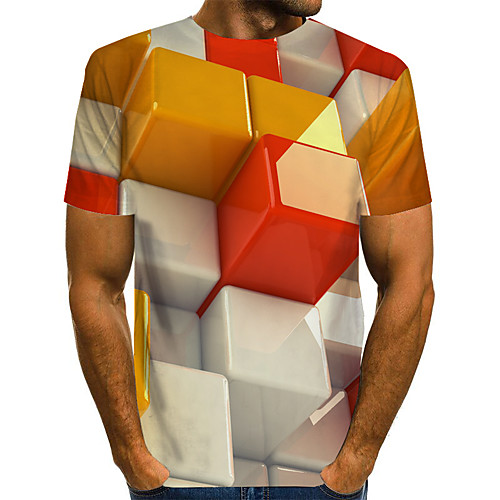 

Men's Graphic 3D Print Rubik's Cube Print T-shirt Basic Exaggerated Daily Blue / Purple / Yellow / Orange / Green