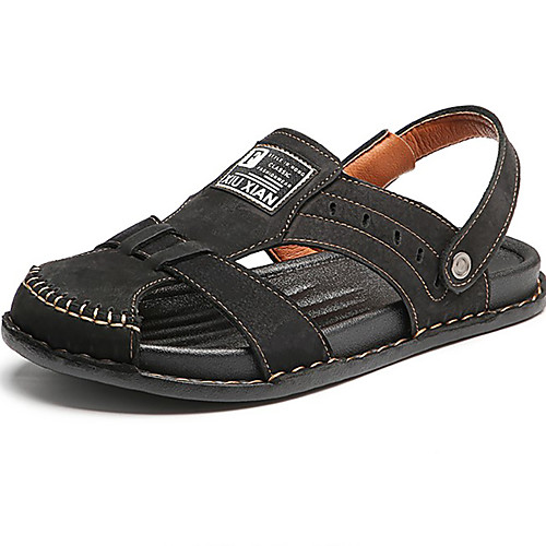 

Men's Summer Casual Daily Sandals Cowhide / PU Non-slipping Black / Khaki