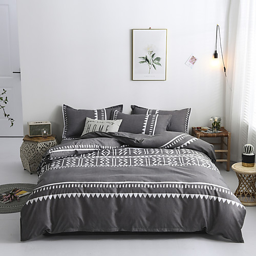 

4pcs modern bedding set Super king size bed linens reactive printing duvet cover set geometry simple style home bed set flat sheet