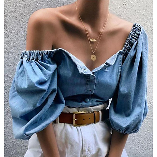 

Women's Solid Colored Shirt Daily Going out V Neck Blue