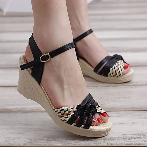 

Women's Sandals Wedge Sandals Heel Sandals Summer Wedge Heel Open Toe Daily PU Black / Purple / Blue