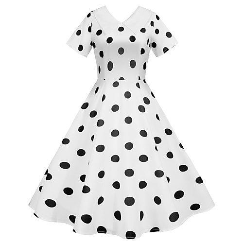 

Women's Swing Dress Midi Dress - Short Sleeves Polka Dot Summer Fall Vintage 2020 White Black Blue Red Yellow Blushing Pink S M L XL XXL