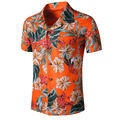 

Men's Graphic Print Shirt Tropical Daily Button Down Collar Orange / Short Sleeve