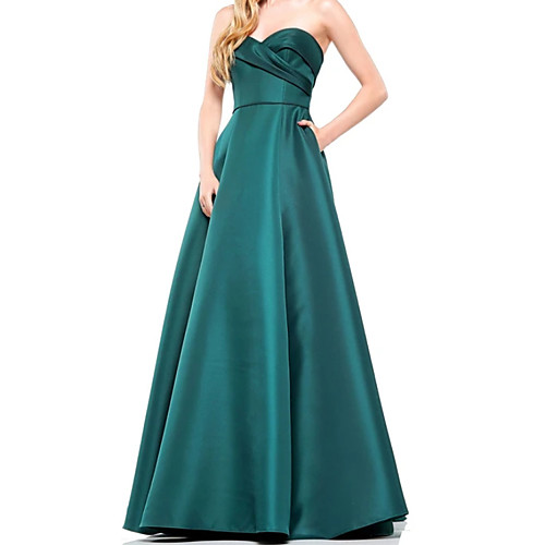 

A-Line Elegant Turquoise / Teal Engagement Formal Evening Dress Sweetheart Neckline Sleeveless Floor Length Satin with Pleats 2020