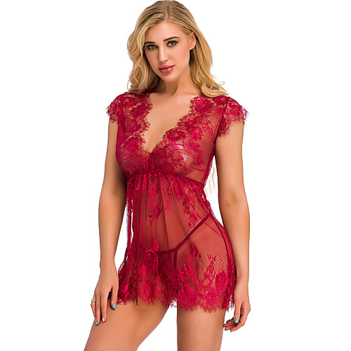 

Women's Lace / Mesh Suits Nightwear Solid Colored Wine White Black S M L