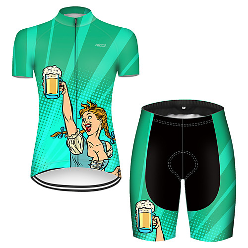 

21Grams Women's Short Sleeve Cycling Jersey with Shorts Nylon Polyester Green Polka Dot Gradient Oktoberfest Beer Bike Clothing Suit Breathable 3D Pad Quick Dry Ultraviolet Resistant Reflective Strips