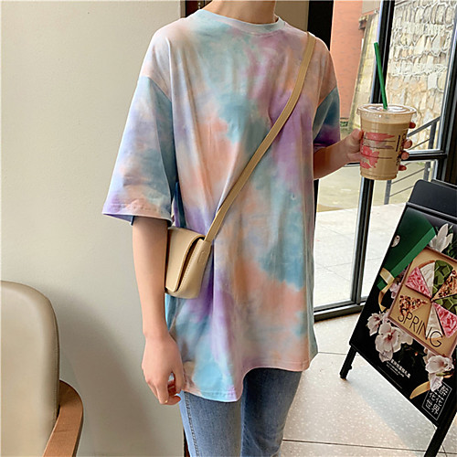 

Women's Tie Dye Print Loose T-shirt Street chic Daily Weekend Blushing Pink / Green