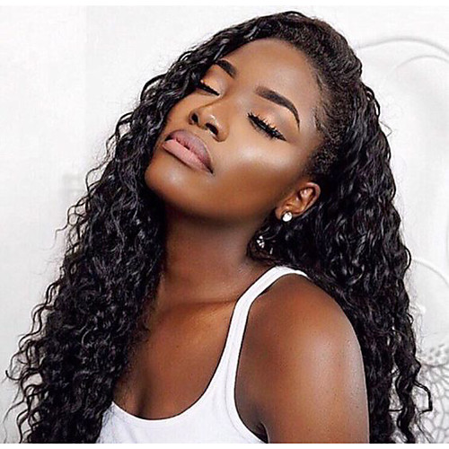 

Remy Human Hair Lace Front Wig Free Part style Indian Hair Wavy Black Wig 130% 150% Density with Baby Hair Lace Natural Hairline with Clip curling Women's Long Human Hair Lace Wig WoWEbony / Glueless