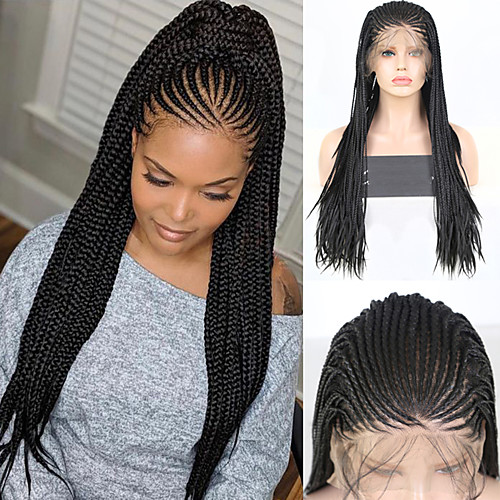 

Synthetic Lace Front Wig Box Braids Plaited Middle Part with Baby Hair Lace Front Wig Pink Long Black#1B Synthetic Hair 18 24 inch Women's Women Synthetic Faux Locs Wig Black Pink