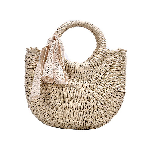 

Women's Bags Top Handle Bag Straw Bag Hollow-out Bohemian Style Solid Color Daily Straw Bag Handbags Khaki Beige