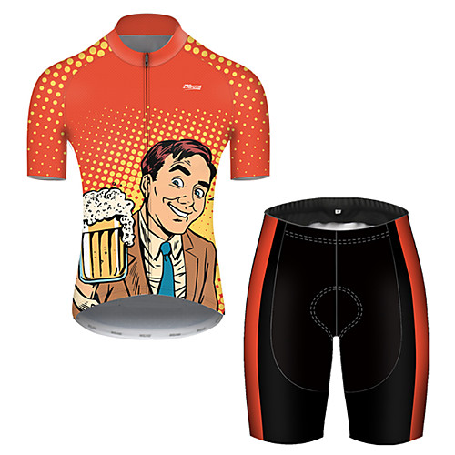 

21Grams Men's Short Sleeve Cycling Jersey with Shorts Nylon Polyester Black / Orange Polka Dot Gradient Oktoberfest Beer Bike Clothing Suit Breathable Quick Dry Ultraviolet Resistant Reflective