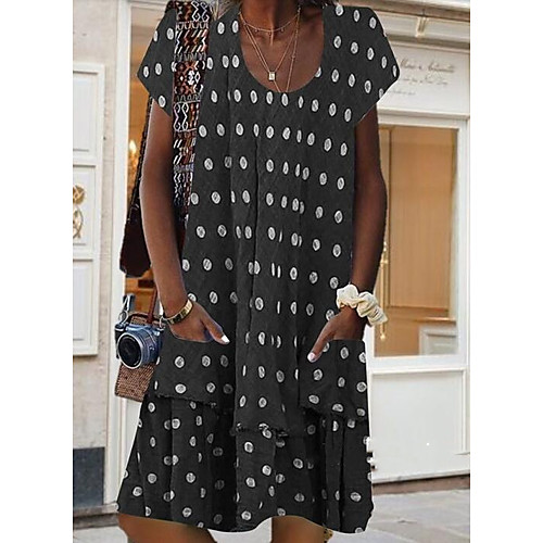 

Women's A-Line Dress Knee Length Dress - Short Sleeves Polka Dot Summer Casual Mumu 2020 Black Blue Fuchsia Brown Light Blue S M L XL XXL XXXL XXXXL XXXXXL