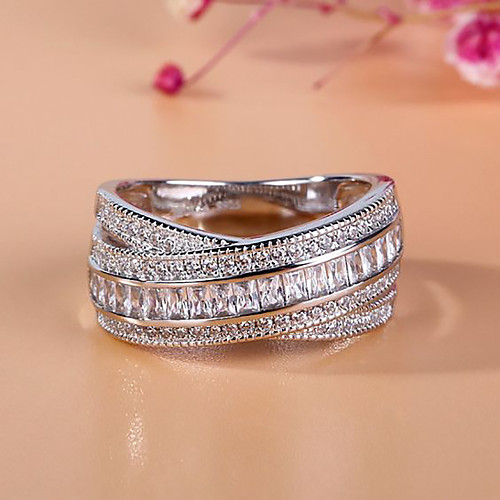 

Women's Ring Belle Ring AAA Cubic Zirconia 1pc White Copper Silver-Plated Irregular Statement Luxury Party Evening Gift Jewelry Geometrical Wearable