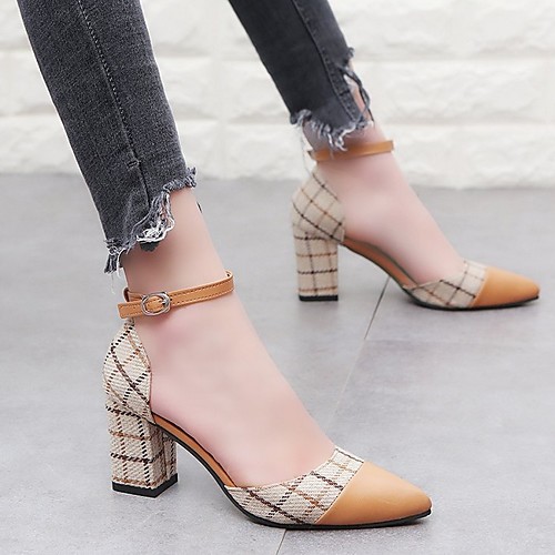 

Women's Heels Summer Chunky Heel Pointed Toe Daily PU Black / Brown