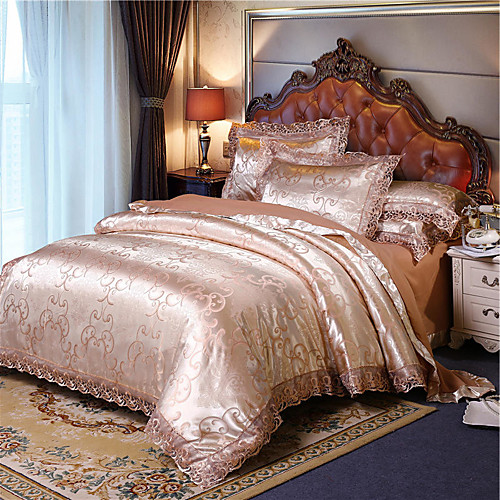 

European-style Lace Satin Jacquard four-piece quilt cover single couple wedding bed linen four-piece cover