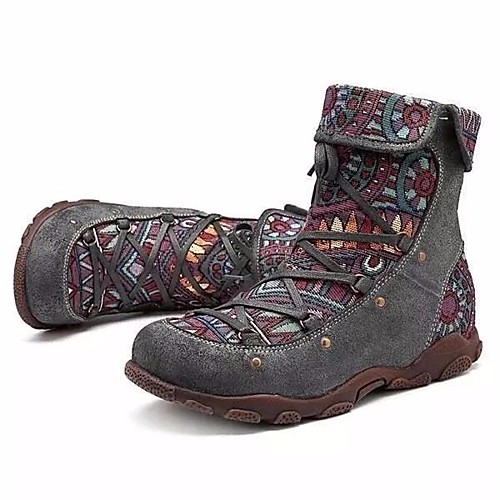 

Women's Boots Spring & Fall Flat Heel Round Toe Daily PU Mid-Calf Boots Burgundy / Green / Brown