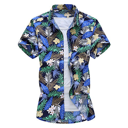 

Men's Geometric Shirt Basic Elegant Daily Classic Collar Blue / Short Sleeve