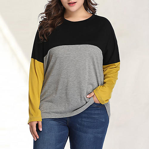 

Women's Plus Size Color Block Patchwork T-shirt Basic Street chic Daily Going out Yellow