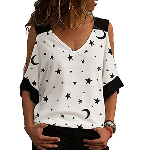 

Women's Geometric T-shirt Daily V Neck White