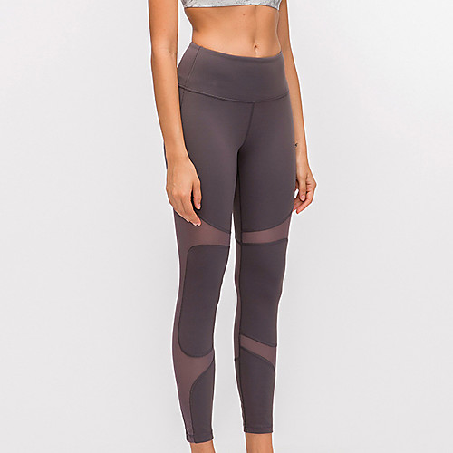 

Women's High Waist Yoga Pants Patchwork Dark Purple Purplish Grey Gray Nylon Mesh Running Fitness Gym Workout Tights Leggings Sport Activewear Breathable Tummy Control Butt Lift Moisture Wicking High